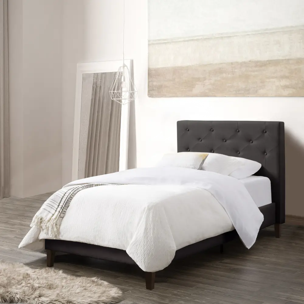 Nova Ridge Contemporary Twin Dark Grey Tufted Upholstered Bed-1