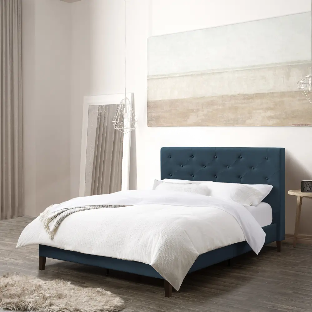 Nova Ridge Contemporary Full Ocean Blue Tufted Upholstered Bed-1