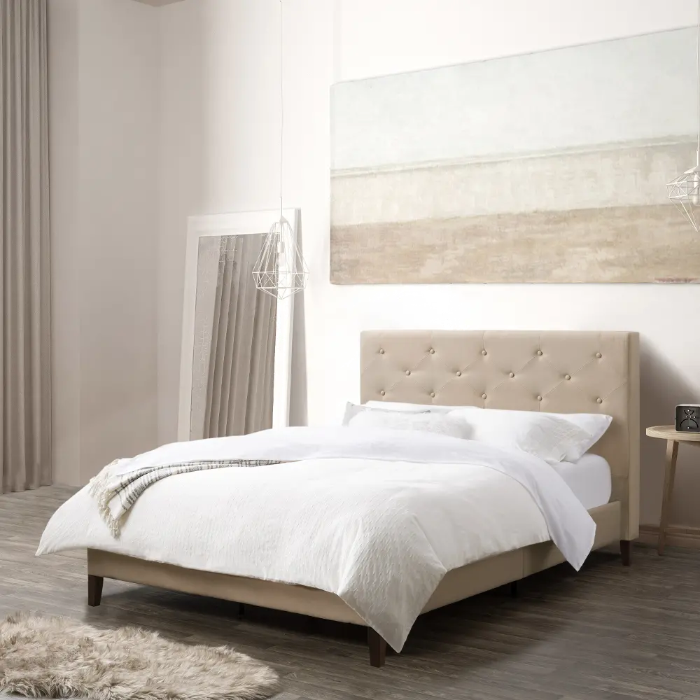 Nova Ridge Contemporary Full Cream Tufted Upholstered Bed-1