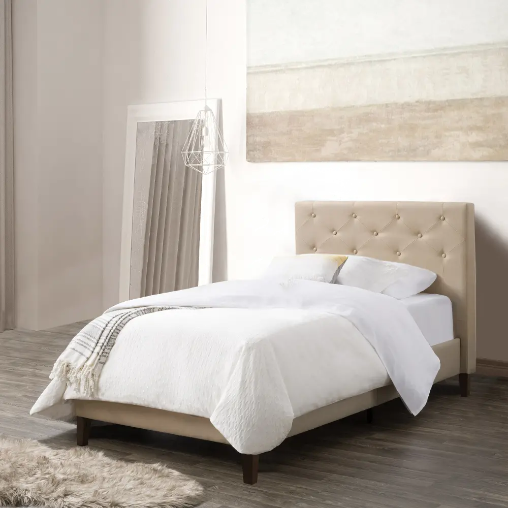 Nova Ridge Contemporary Twin Cream Tufted Upholstered Bed-1