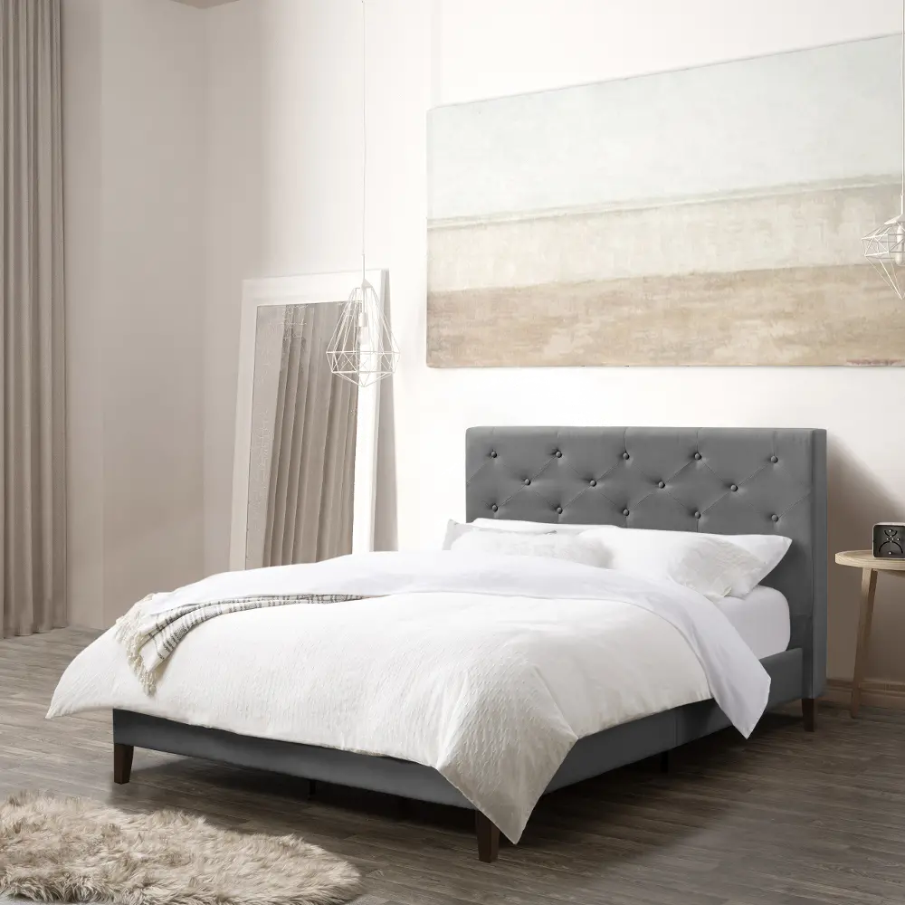 Nova Ridge Contemporary Full Light Grey Tufted Upholstered Bed-1
