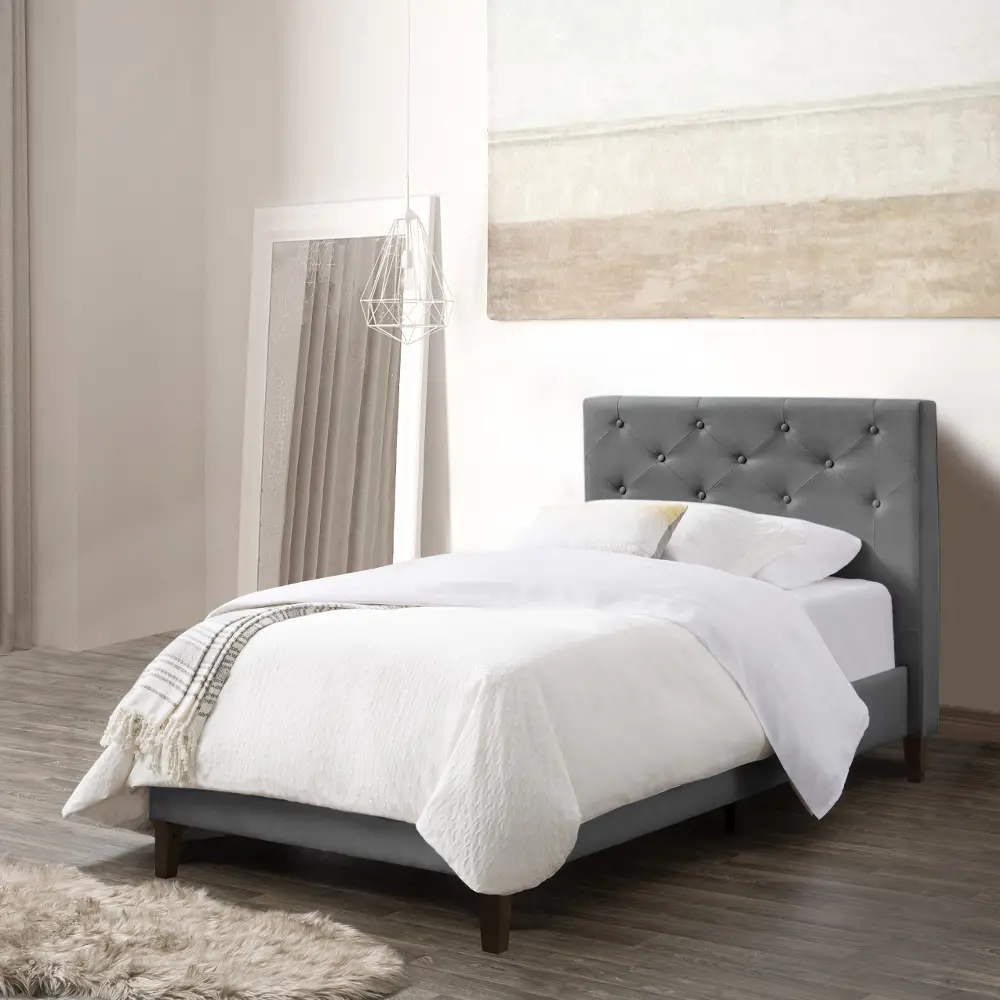 Nova Ridge Contemporary Twin Light Grey Tufted Upholstered Bed-1