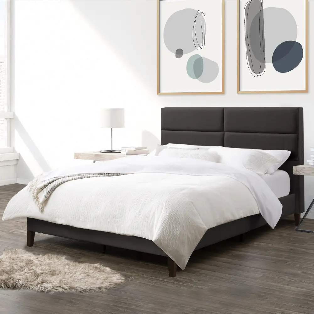 Bellevue Contemporary Full Dark Grey Upholstered Panel Bed-1