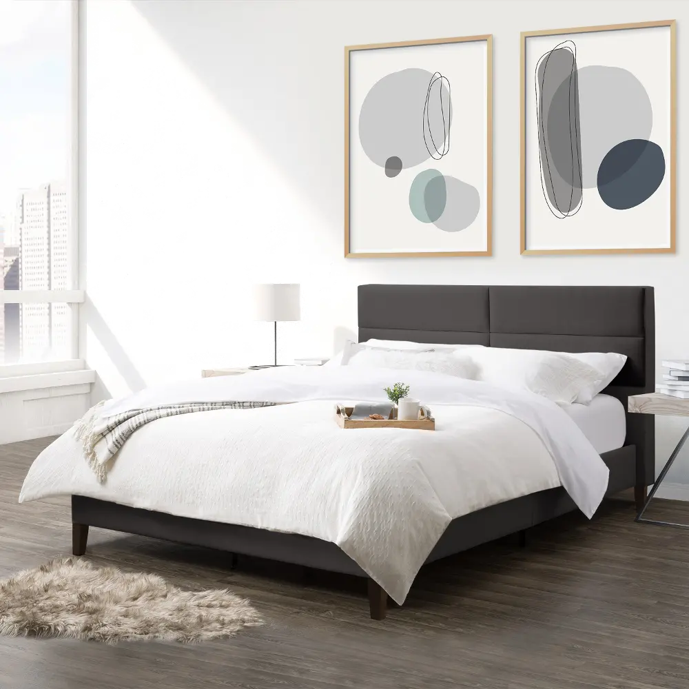 Bellevue Contemporary Queen Dark Grey Upholstered Panel Bed-1