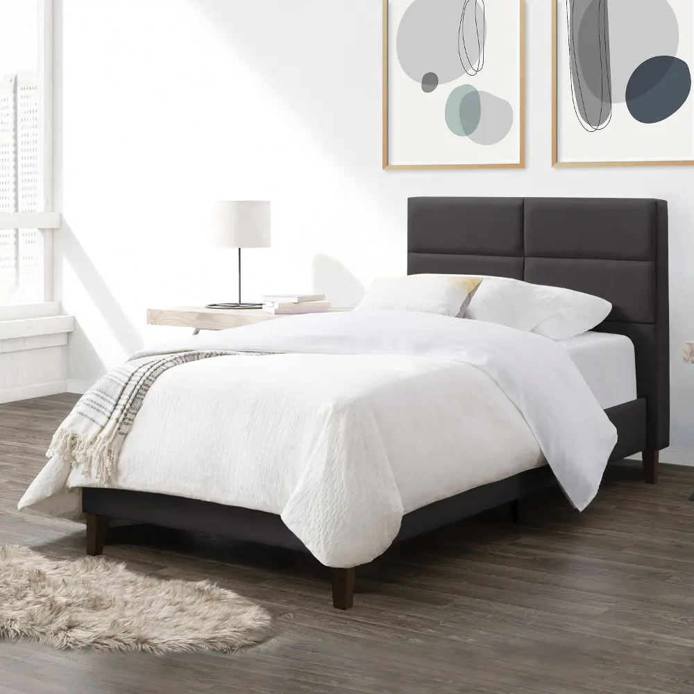 Bellevue Contemporary Twin Dark Grey Upholstered Panel Bed-1