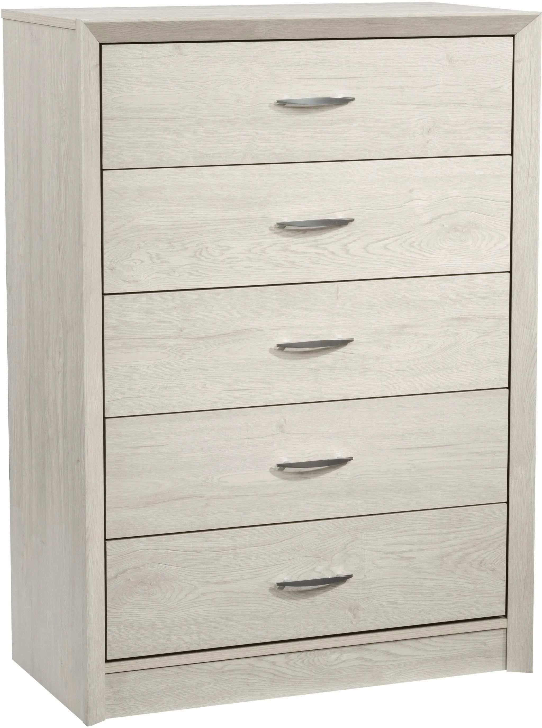 Photos - Dresser / Chests of Drawers CorLiving Newport Contemporary White Washed Oak Five Drawer Tall Dresser N 