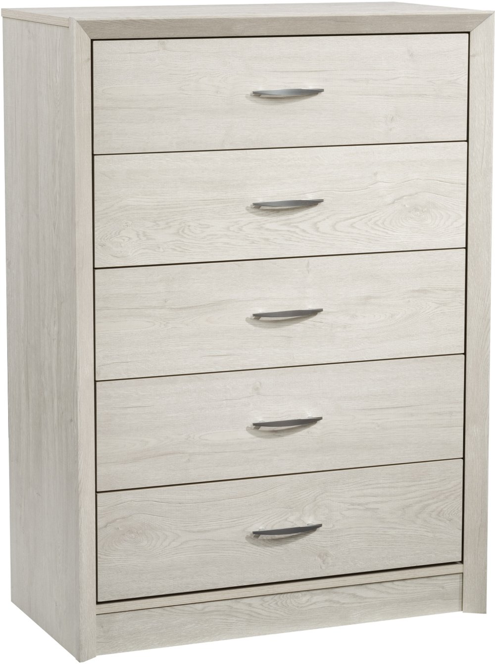 Newport Contemporary White Washed Oak Five Drawer Tall Dresser