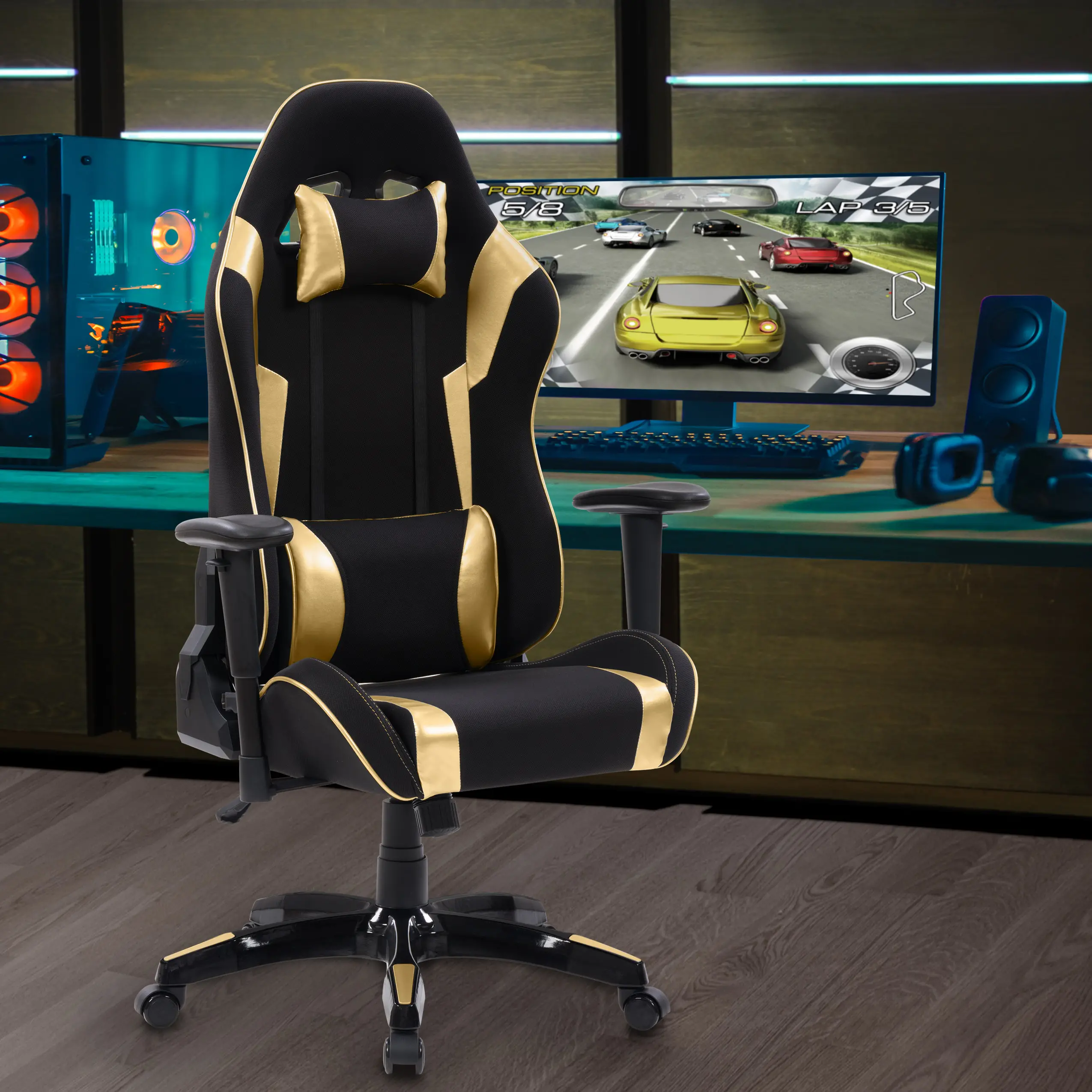 Workspace Contemporary Black and Gold High Back Ergonomic Gaming Chair