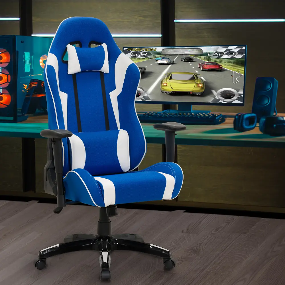 Workspace Contemporary Blue and White High Back Ergonomic Gaming Chair-1