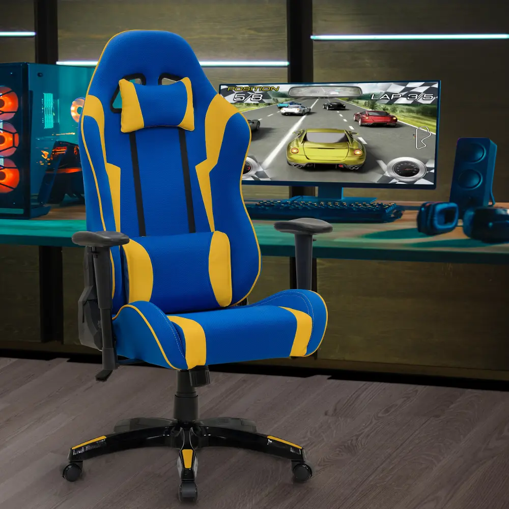 Workspace Contemporary Blue and Yellow High Back Ergonomic Gaming Chair-1