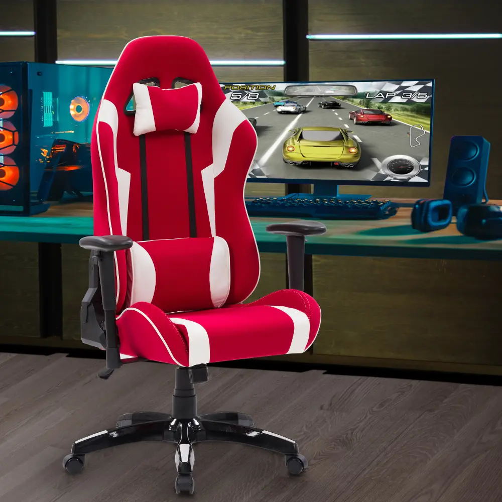 Workspace Contemporary Red and White High Back Ergonomic Gaming Chair-1