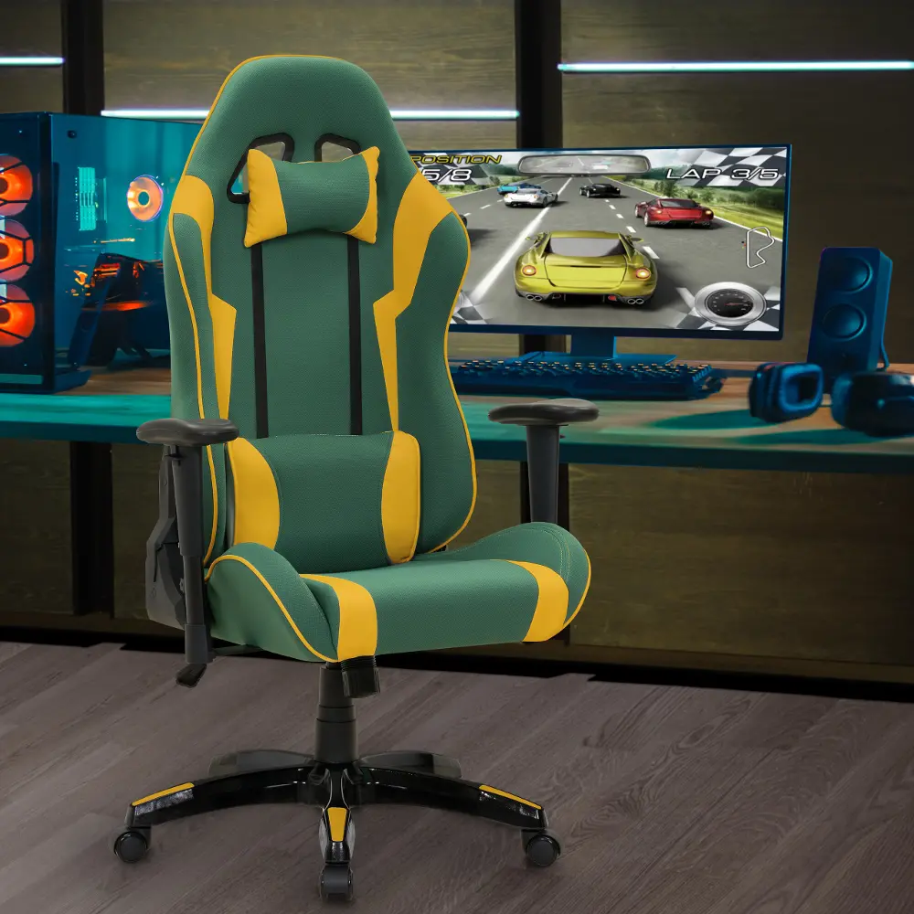 Workspace Contemporary Green and Yellow High Back Ergonomic Gaming Chair-1