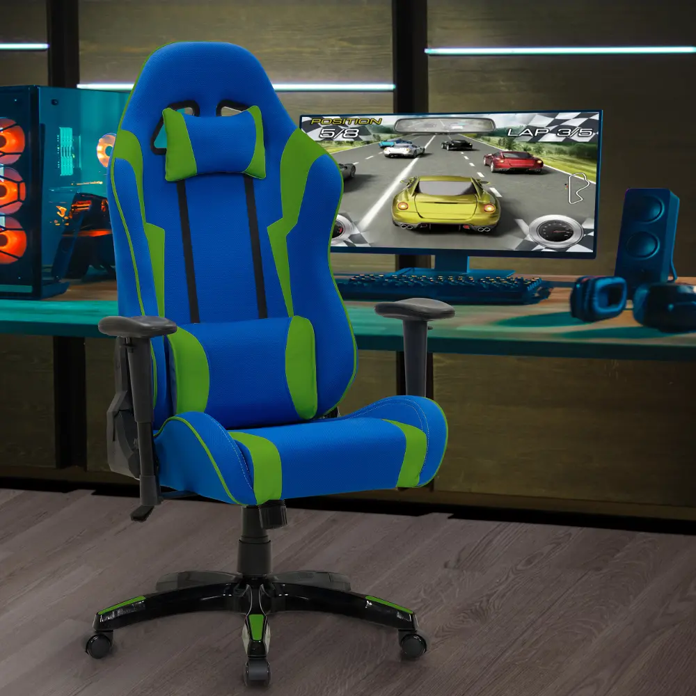 Workspace Contemporary Blue and Green High Back Ergonomic Gaming Chair-1