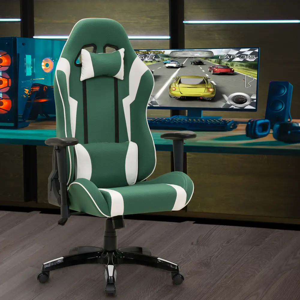 Workspace Contemporary Green and White High Back Ergonomic Gaming Chair-1