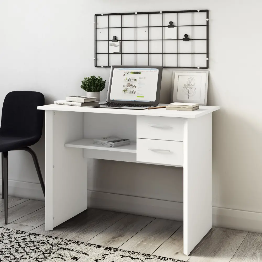 Kingston Contemporary Classic White Two Drawer Desk-1
