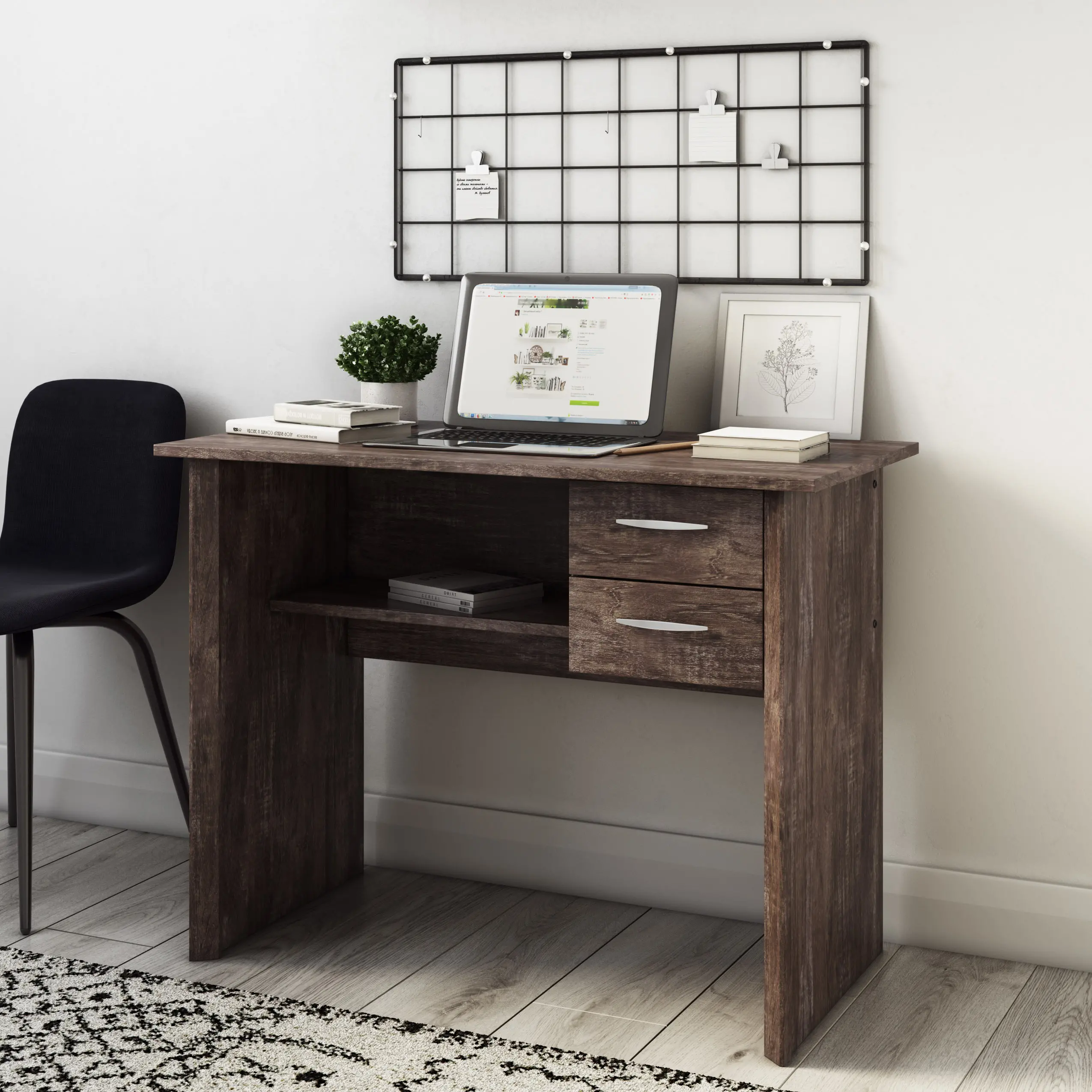 Photos - Office Desk CorLiving Kingston Contemporary Rustic Brown Two Drawer Desk WKS-202-D 