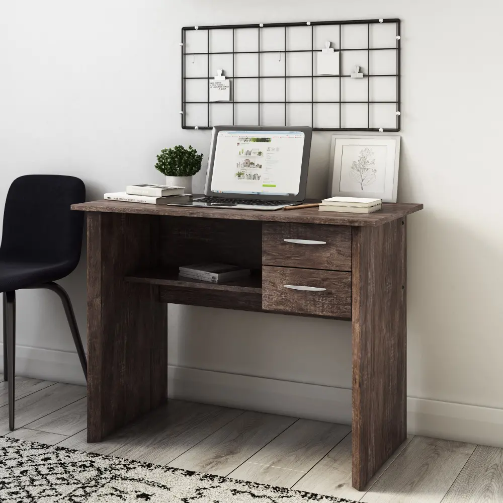 Kingston Contemporary Rustic Brown Two Drawer Desk-1
