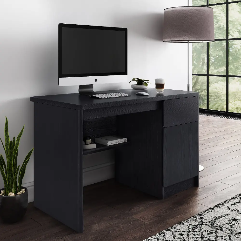 Kingston Contemporary Classic Black Brown Desk with Cabinet-1