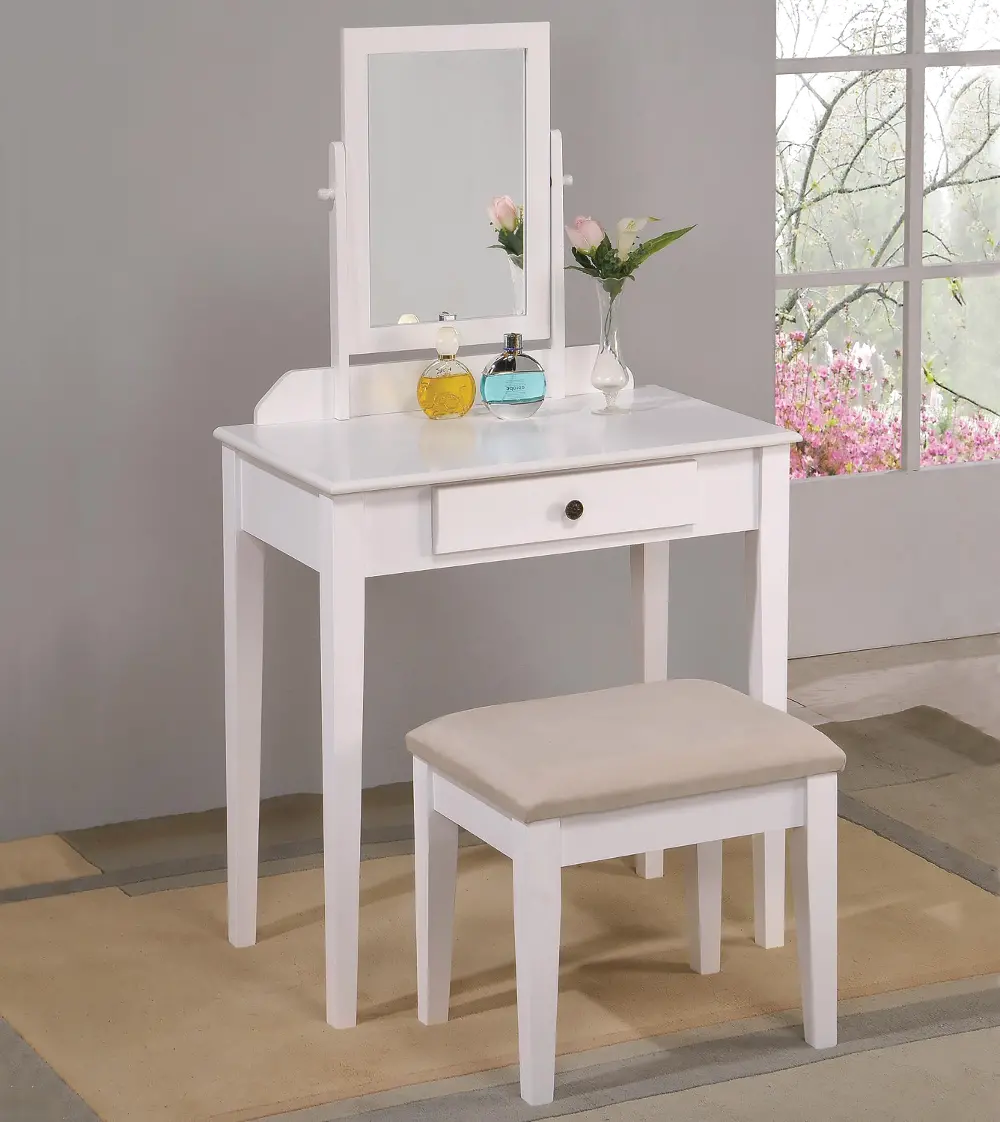 Iris White Vanity Table and Stool Set-1