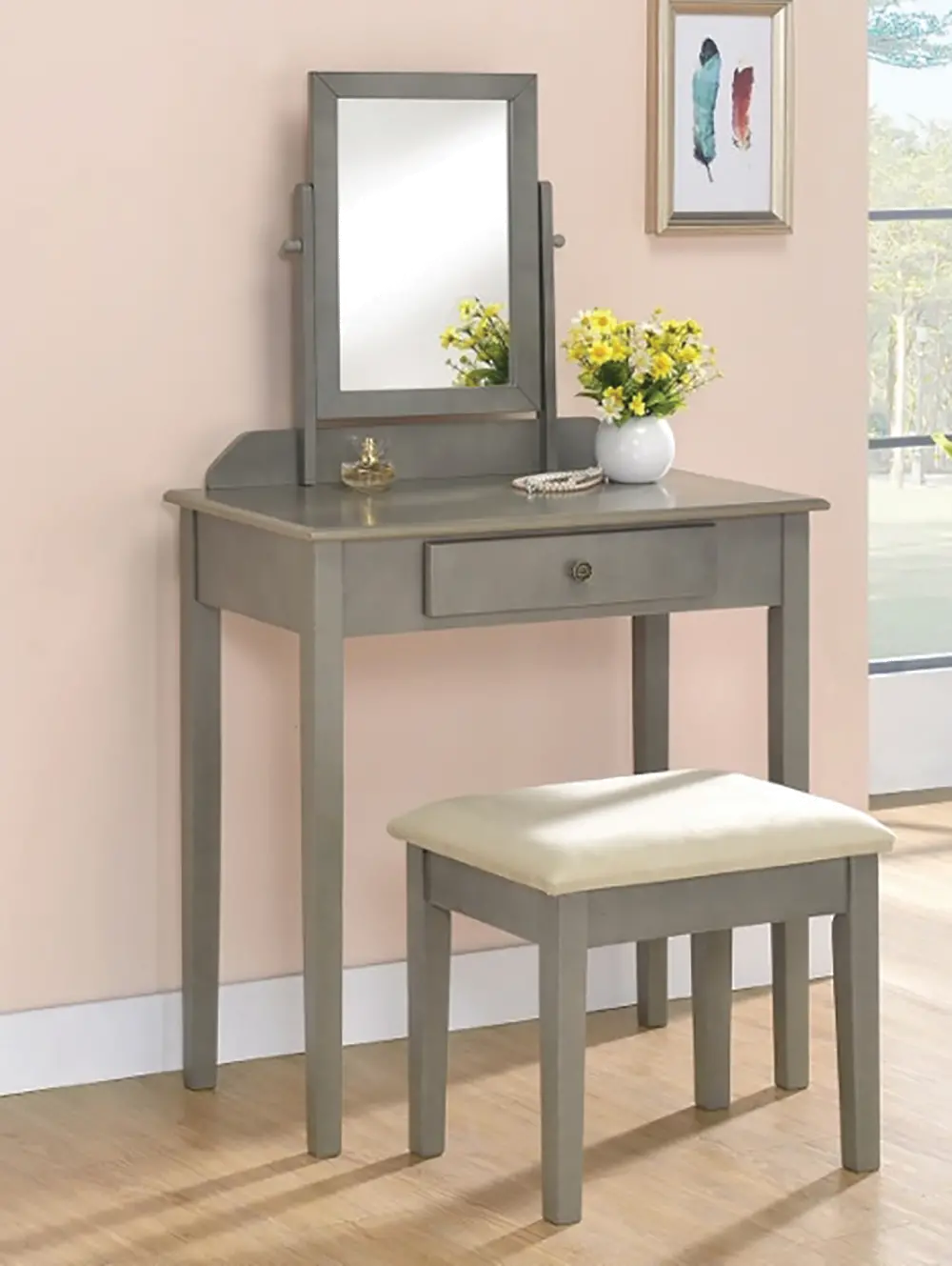 Iris Gray Vanity Table and Stool Set-1