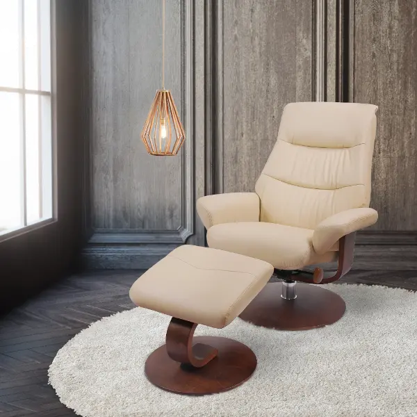 Genoa Scandinavian Cream Leather Recliner With Ottoman Rc Willey Genoa Scandinavian Cream Leather, Scandinavian Furniture Recliners