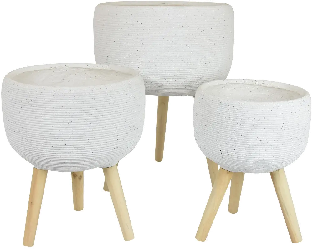 Medium White Planter With Natural Legs-1