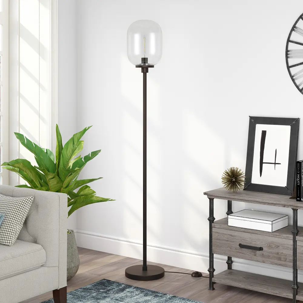 Agnolo Modern Blackened Bronze Floor Lamp with Clear Glass Shade-1