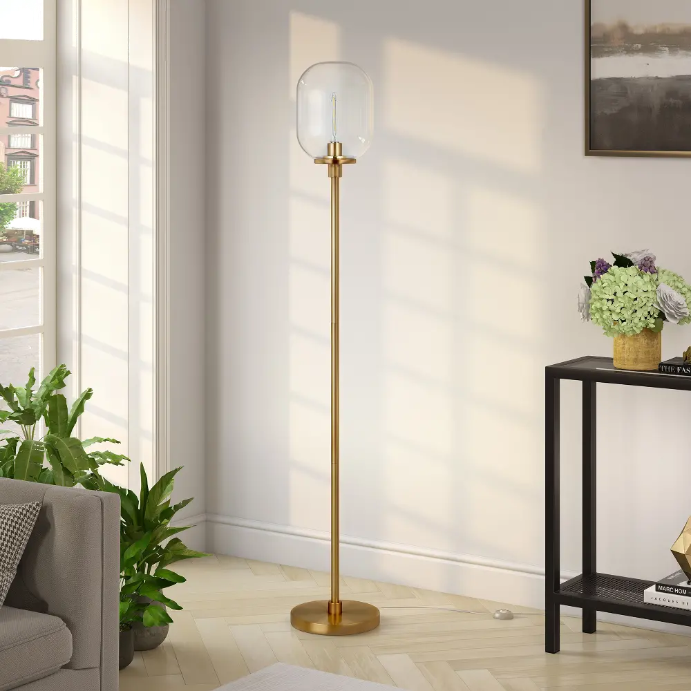 Agnolo Modern Brass Floor Lamp with Clear Glass Shade-1