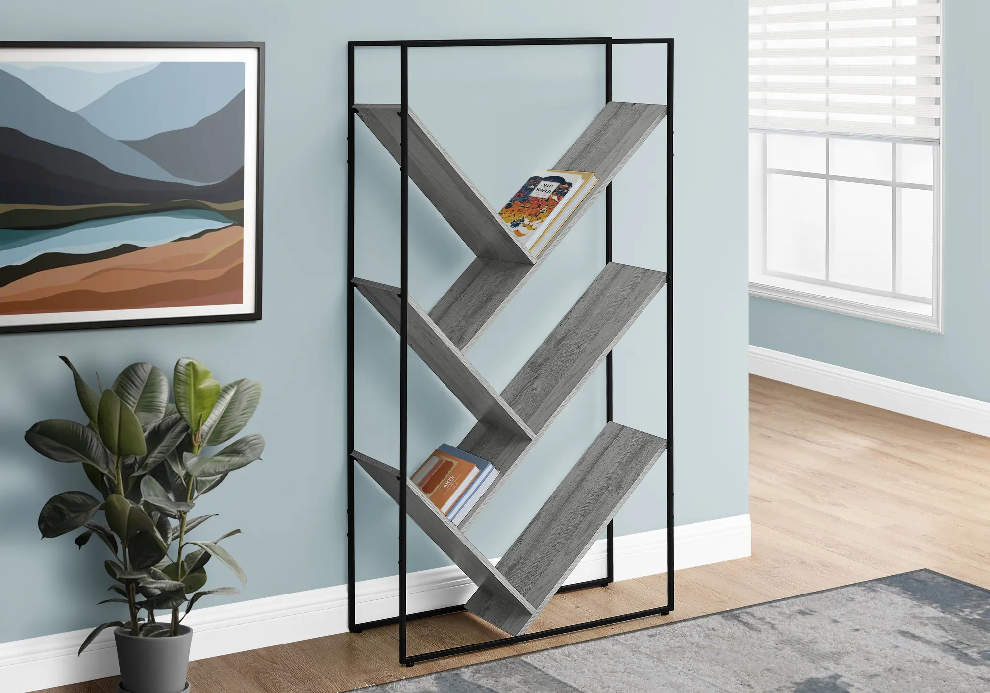 Photos - Wall Shelf Monarch Specialties Cliff Contemporary 60" Gray Bookcase I 2200 