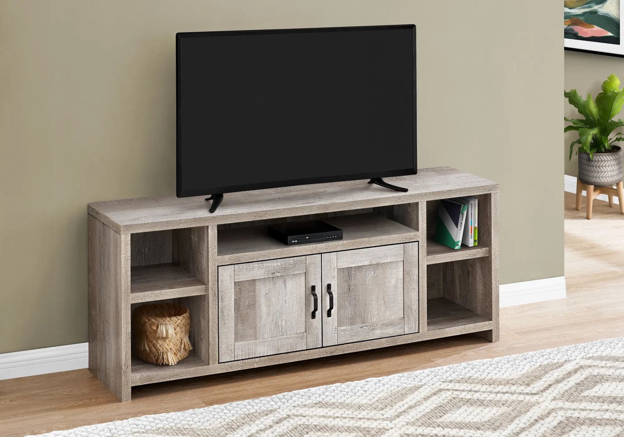 Farmhouse 60 Inch Taupe Reclaimed Wood TV Stand