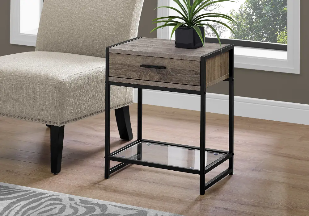 Industrial Taupe One Drawer Accent Table-1