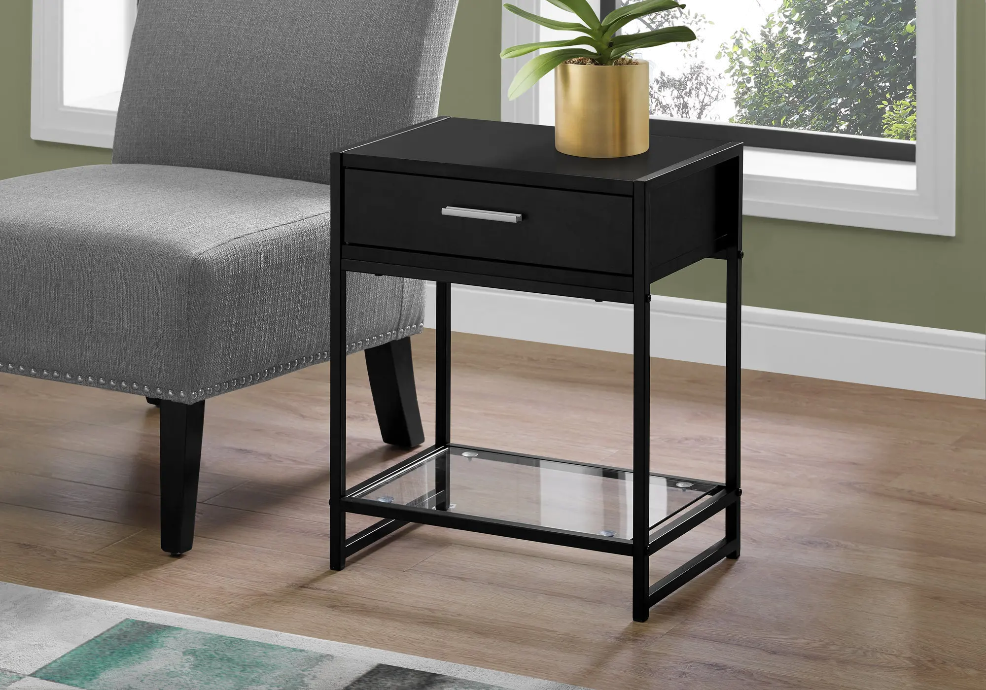 I3502 Industrial Black One Drawer Accent Table sku I3502