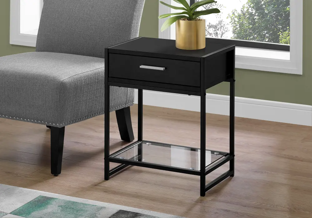 Industrial Black One Drawer Accent Table-1