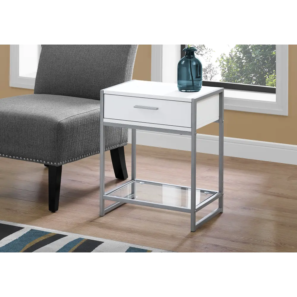Industrial White One Drawer Accent Table-1