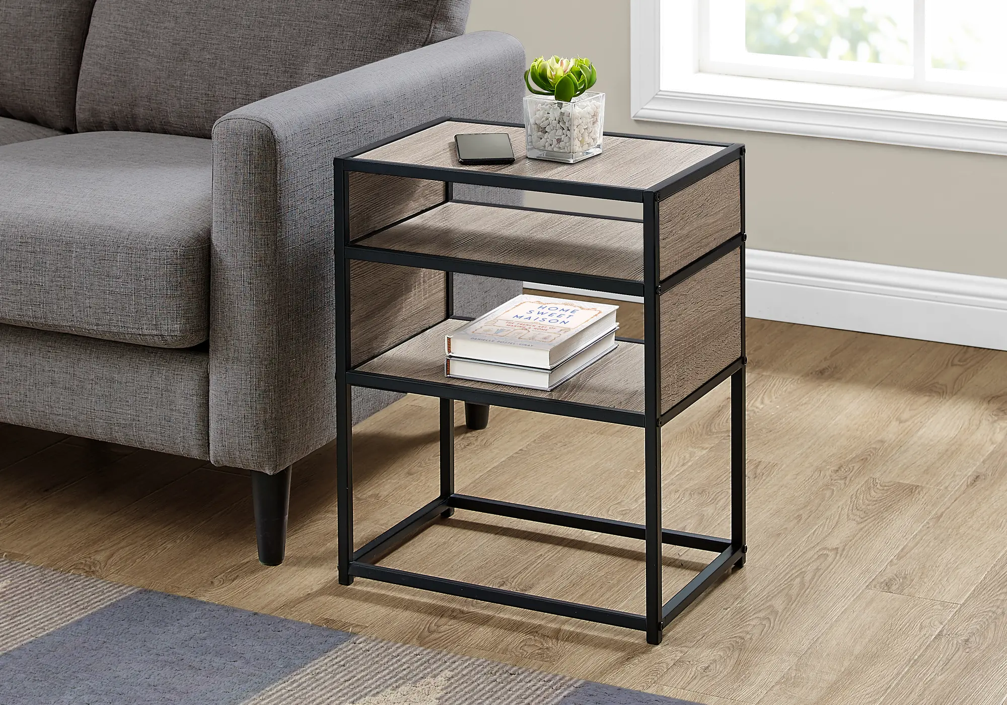 Industrial Taupe Two Shelf Accent Table