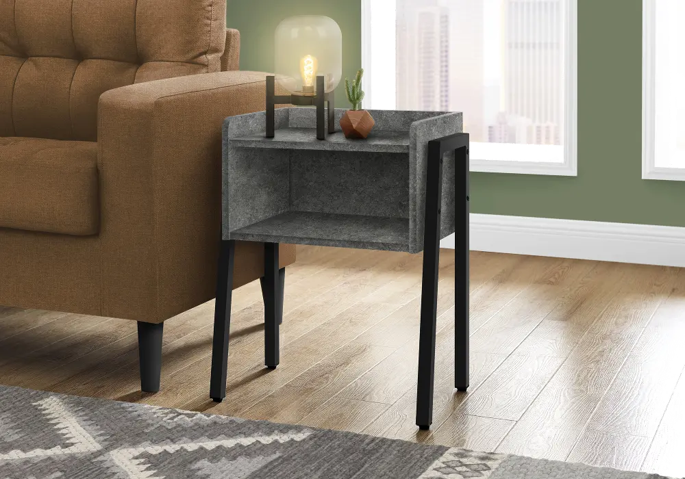 Industrial Grey Stone-Look Storage Cubby Accent Table-1