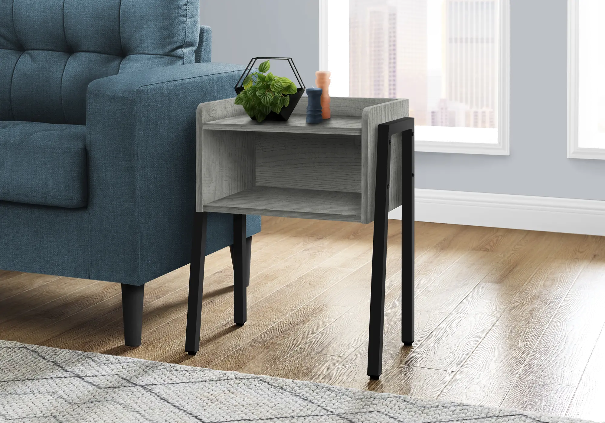 I3591 Industrial Grey Storage Cubby Accent Table sku I3591