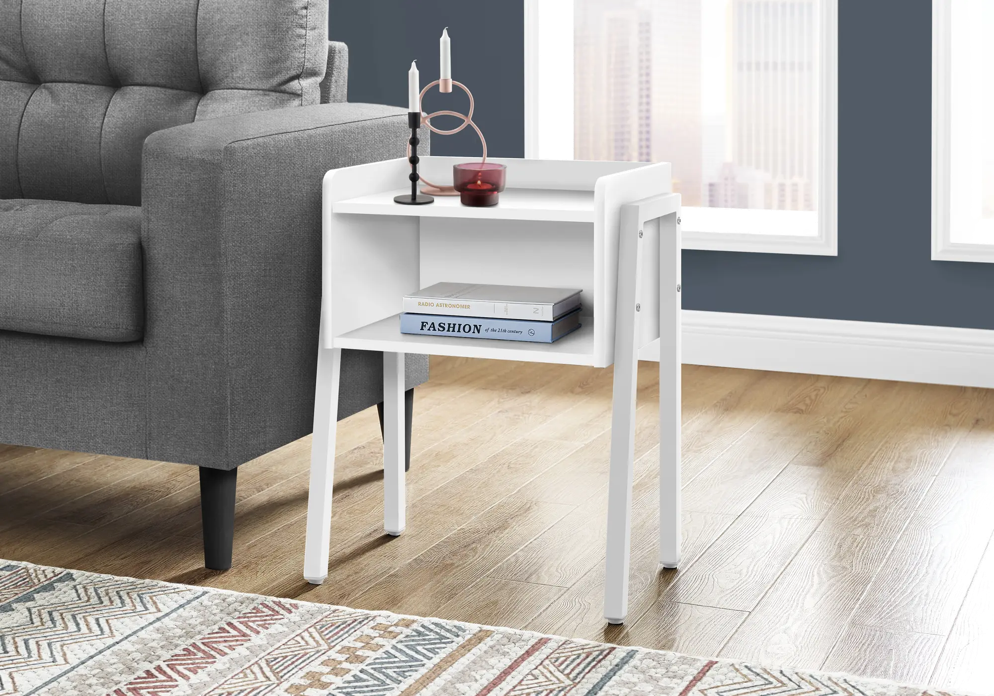 I3594 Industrial White Storage Cubby Accent Table sku I3594