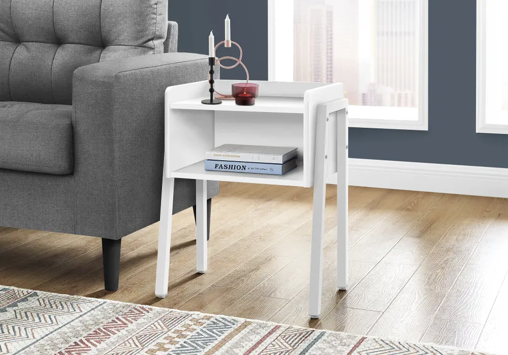 Industrial White Storage Cubby Accent Table-1
