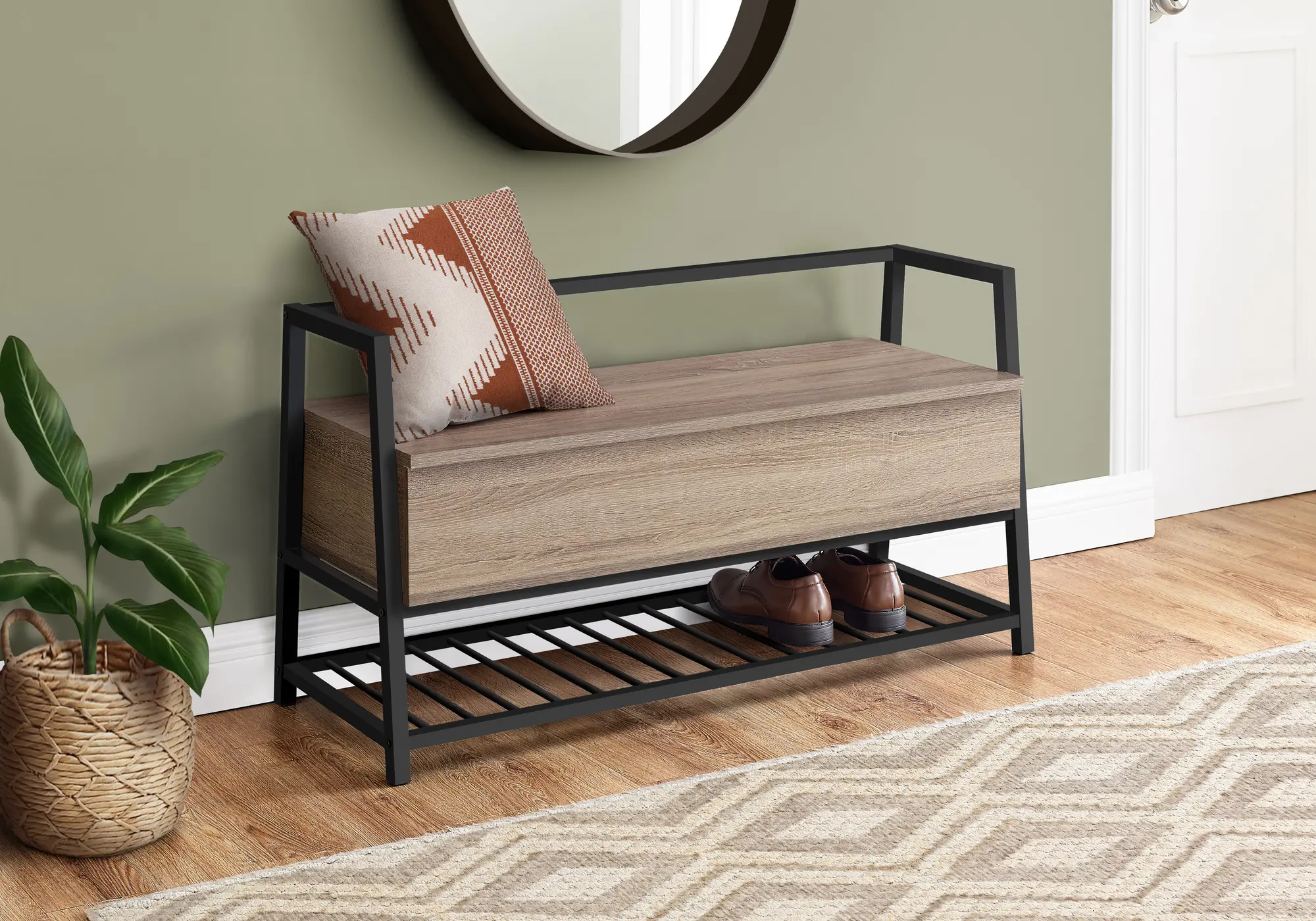 Industrial Taupe Storage Bench