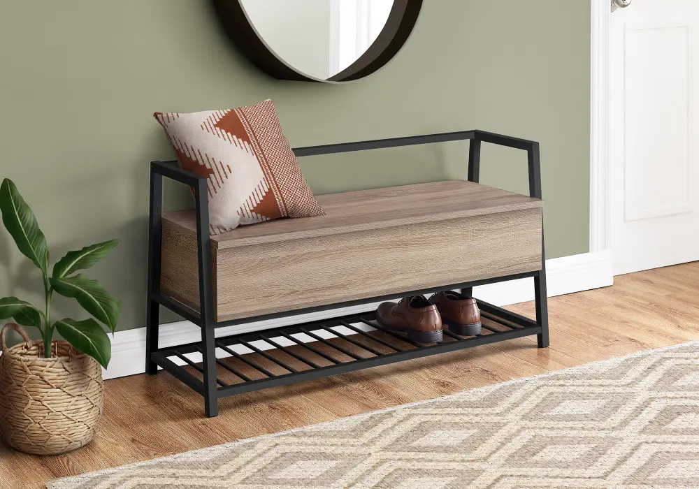 Industrial Taupe Storage Bench-1