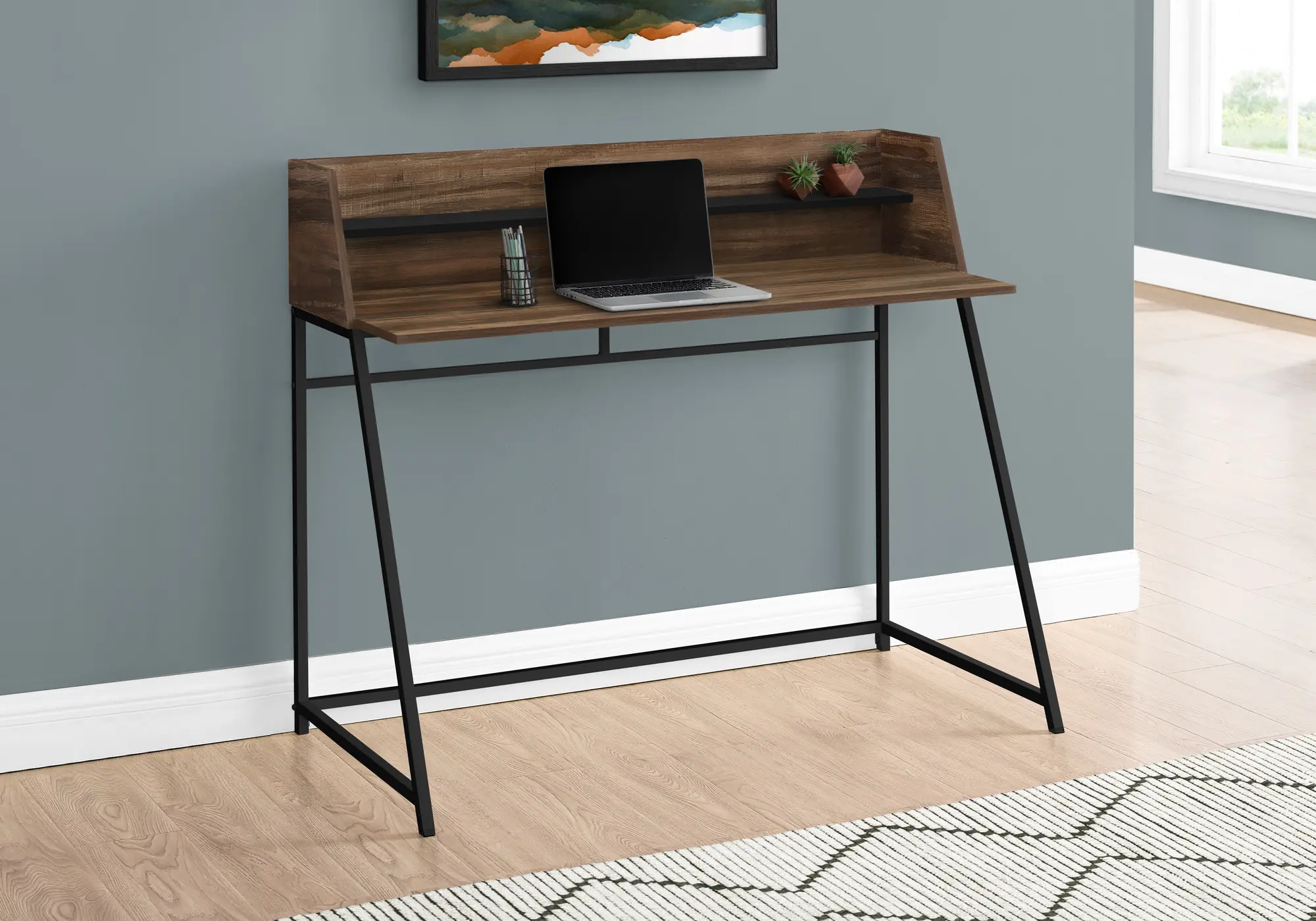 Mid-Century Modern 48 Brown Reclaimed Wood Computer Desk