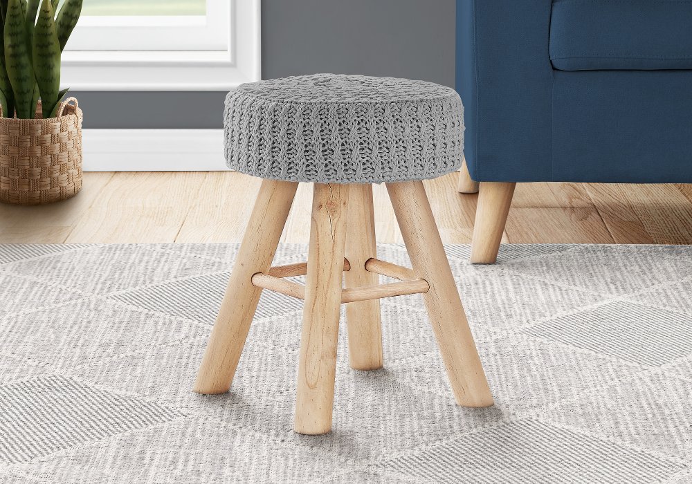 112562558 Contemporary Grey Knit Ottoman sku 112562558