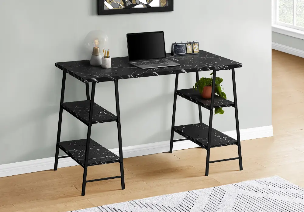 Industrial 48 Inch Black Faux Marble Computer Desk-1