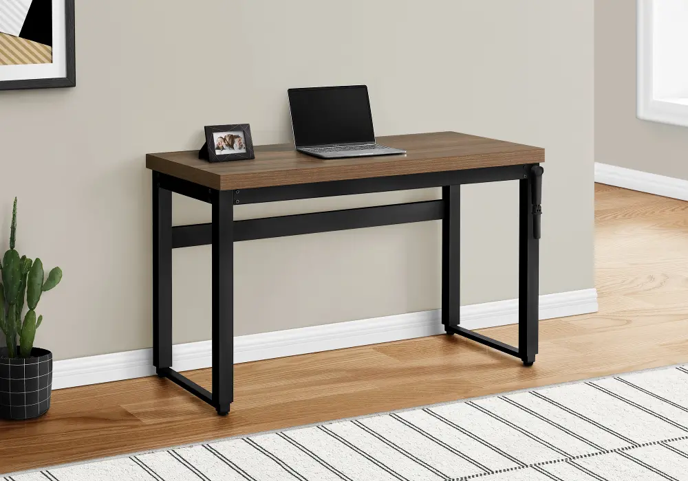 Contemporary 48 Inch Walnut Adjustable Height Computer Desk-1