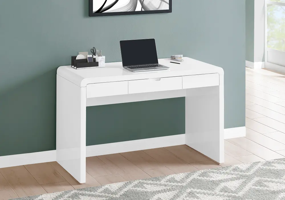 Modern 48 Inch Glossy White Computer Desk-1