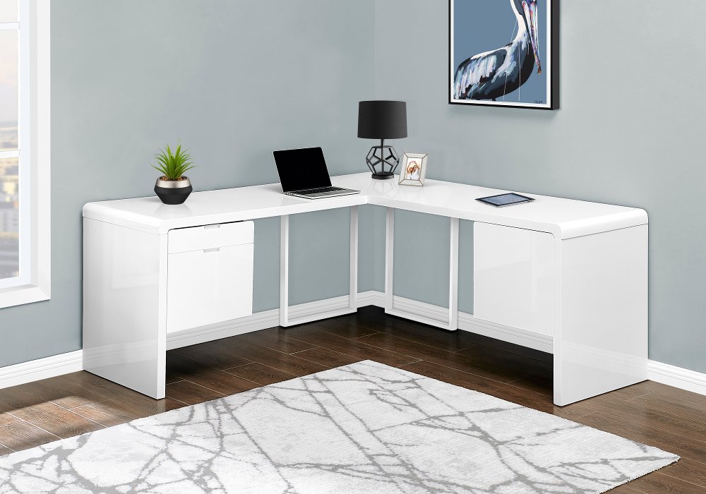 112562980 Modern 72 Inch Glossy White Computer L-Desk sku 112562980