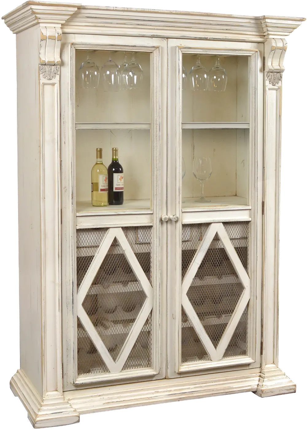 Martell Distressed Antique White Bar Cabinet-1