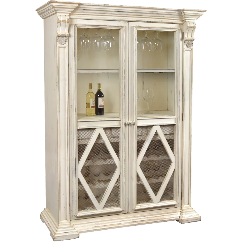 Martell Distressed Antique White Bar Cabinet-1