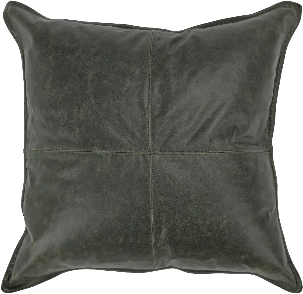Acre Forest Green Leather Throw Pillow-1